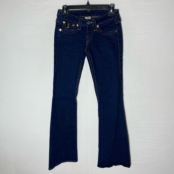 Vintage Y2K True Religion Dark Wash Ultra Low Rise Flare Leg Jeans 25 - Picture 15 of 16